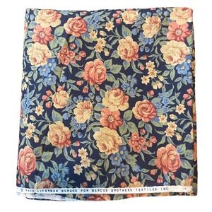 VTG Faye Liverman Burgos Marcus Brothers Fabric 44x114 Moody Floral Rose Navy